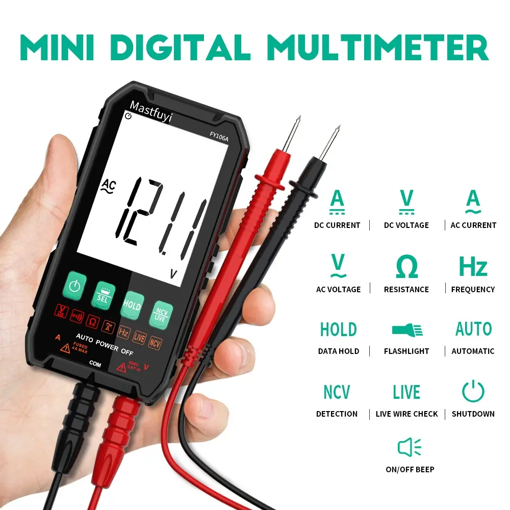 Mastfuyi FY106 Lightweight Smart True RMS Digital Multimeter - 3999 Counts voltmeter, Auto-Ranging, CAT III 600V, Professional Voltage Tester with Test Leads, Tools and Gadgets, Work Accessories, Mechanic Tools for Live Wires