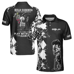 Customize Name Skull Golf Hello Darkness I've Come To You Polo Shirt S-5XL