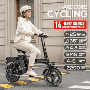 Adult Electric Bicycles 500W Peak Power Foldable with Detachable Batteries 20mph Commuter 48V15AH 60KM Range High-Strength Front Loading Frame Flat Pedals