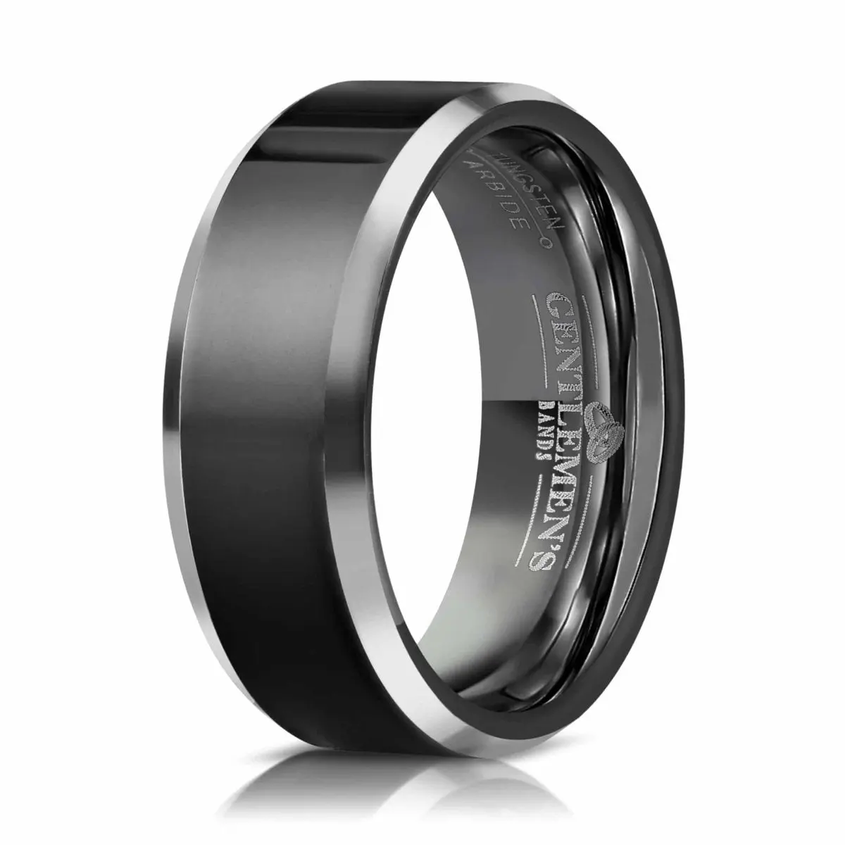 Adult Men's Durable Modern Tungsten-Platinum & Carat Gold Black Band Engineer Ring - for Wedding, Engagement & Everyday Wear, Tungsten Wedding Rings