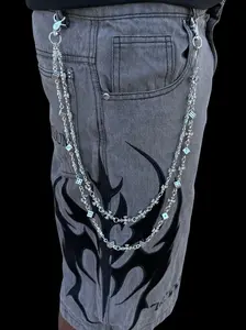 Elisium Opus 2 Cross Dice Wallet Pants Chain - Heavyweight Silver-Toned Alloy with Dual Charms & Engraved Dice for Fashionable Streetwear Style