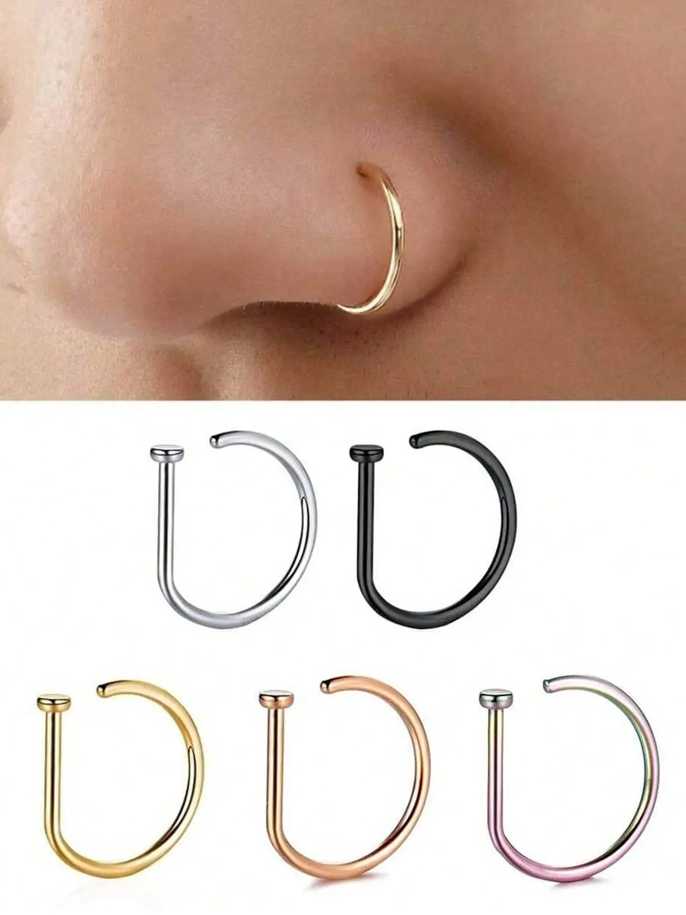 14k Yellow Gold 18g Push Pin Nose Stud - Tiny Dot Cubic Zirconia Piercing Jewelry