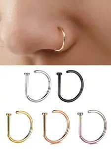 Punk Style D-Shaped Nose Clip Fake Ear Rings, Unique Design Nose Ring for Women, Fashion Body Jewelry Accessories, Nose Piercing Jewelry