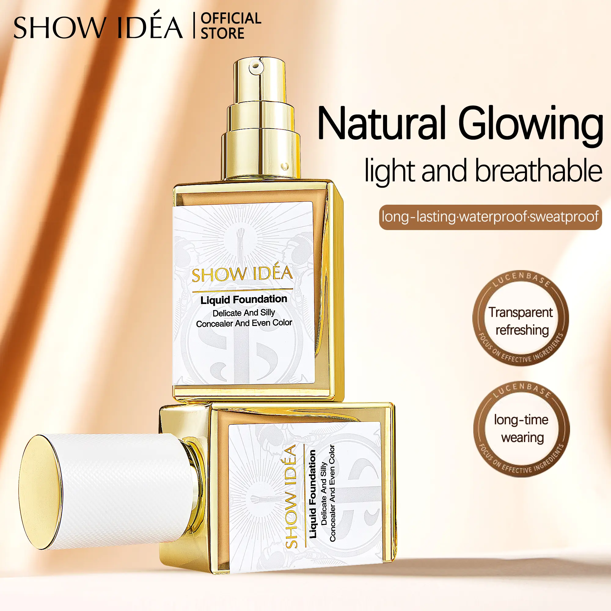 SHOW IDÉA Natural Glowing Liquid Foundation - Long-lasting Waterproof Sweatproof, Transparent Refreshing, Long-time Wearing