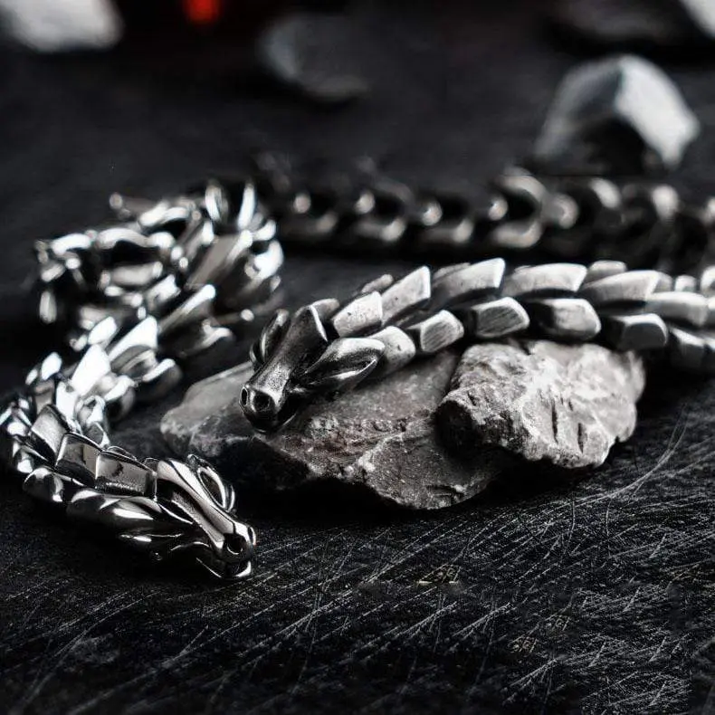 GTHIC Vintage Dragon Scale Stainless Steel Punk Bracelet Fashion Accessories for Daily Wear