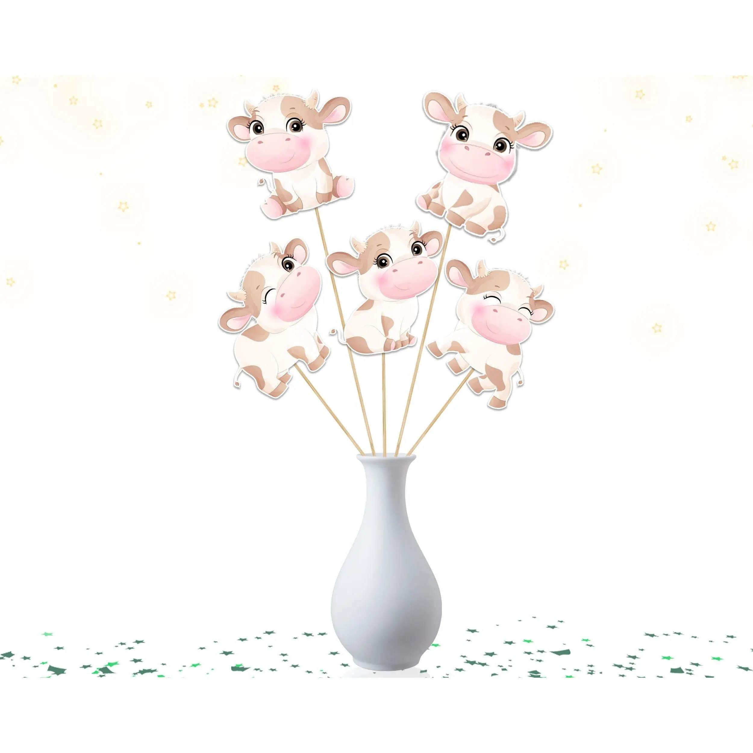 Adorable Cow Centerpieces - Set of 5 Playful Bovine Friends for Farm-Themed Parties and Rustic Decor