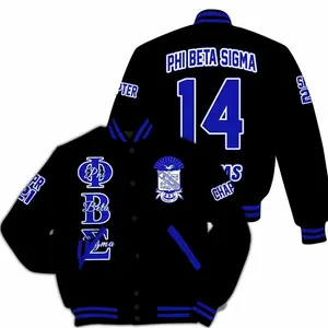 Phi Beta Sigma Custom Chapter Varsity Jacket, Personalized Black Royal Blue Greek Fraternity Apparel Since 1914 6825MT45 KD0