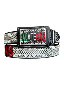 Cinto Vaquero Bordado de Piel Zacatecas Western Style Embroidered Leather Belt