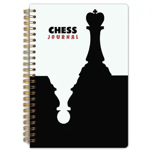 A spiral notebook with a chess theme, measuring 5.5 x 8.3 inches, featuring high-quality grid paper, a sturdy spine, and suitable for chess enthusiasts, chess game record keeping, chess fans as gifts, and stationery gifts