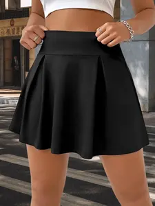 Women's Solid Color High Waist Skort, Casual Fashion Short Skirt for Daily Outdoor Wear, Ladies Bottoms for Spring Summer