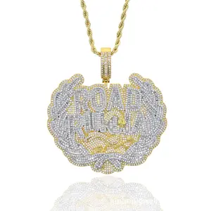Viral Road Runna Letter Pendant Necklace – Iced Out Gold Tone Hip Hop Chain for Men, CZ Bling Statement Necklace, Streetwear Jewelry