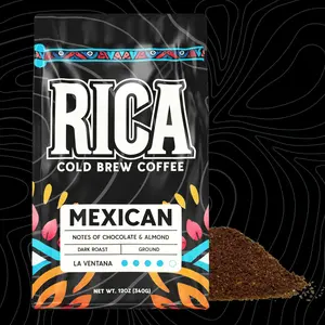RICA Cold Brew | Mexican Single-Origin Dark Roast Coarse Ground Coffee for Cold Brew | 100% Arabica from Chiapas, Mexico | Low Acid, Bold Dark Chocolate & Almond Flavor Notes | 12 oz Bag