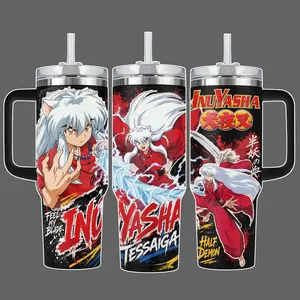 Inuyasha Tessaiga Half Demon Anime Stainless Steel Insulated Tumbler 20oz/40oz With Straw Lid, Red Battle Full Wrap Cup, 40oz Handle Option