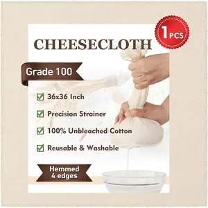 Cheesecloth, 36x36 Inch, Hemmed 4 Edges, Grade 100 Ultra Fine  Unbleached Cotton -  Straining & Cooking Cloth for Cheese Making, Nut Milk, Yogurt Strainer, Filter & More (1 PCS)