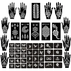 16 Sheets Henna Temporary Tattoo Stencils Kit,72 PCS Animal Flower Patterns Henna for Face Paint Body Art Stencils for Girls and Women Arabian Realistic Tattoo Stickers