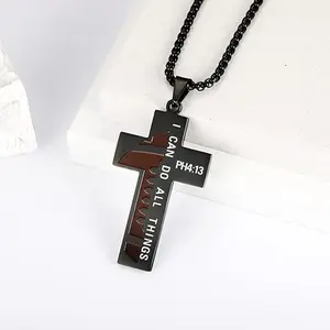 Football cross necklace for men, Bible verse I can do all things, stainless steel sports pendant for men