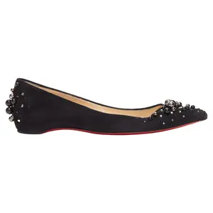 Pre-owned Christian Louboutin Women's Christian Louboutin Veau Velours Suede Beaded Embellished Flats by Rebag