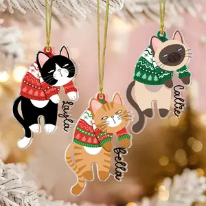 [NEW] Personalized Cat Christmas 2D Wood Ornament, Custom Hanging Cats Ornament, Cat Mom Gifts, Gift For Cat Lovers
