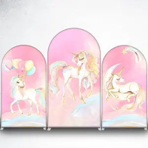 Pink Unicorn with Balloons Arch Backdrop Cover for Girls Birthday Party and Baby Shower