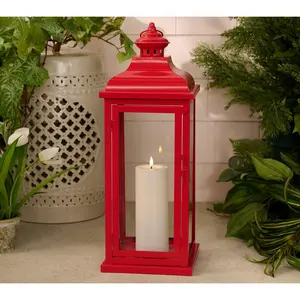 Martha Stewart 21" Metal Lantern with Stripe Candle and Remote