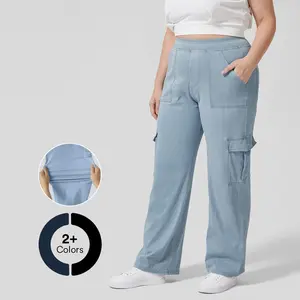 Halara Magic Mid Rise Multiple Pockets Stretchy Knit Straight Leg Plus Size Casual Cargo Jeans Fit Pants Denim Comfort Comfortable Womenswear Garment#fall