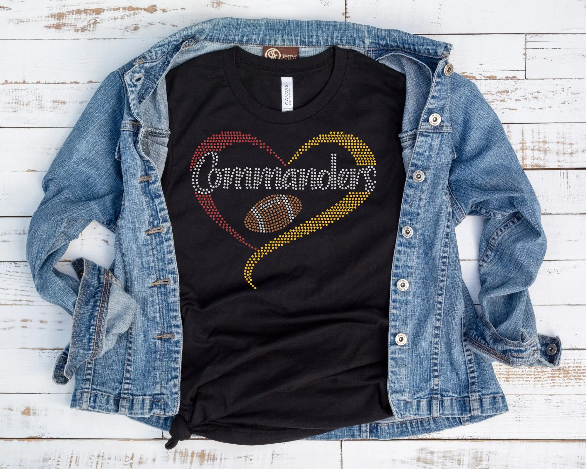 Football Heart Rhinestone Transfer-Adult Sized (32 teams)