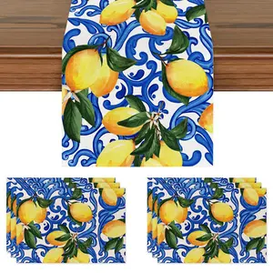 Summer Lemon Table Runner Placemat Tablecloth, Lemon Gift Design, Home Restaurant Decor, Indoor Outdoor Party Supplies, Holiday Gifts