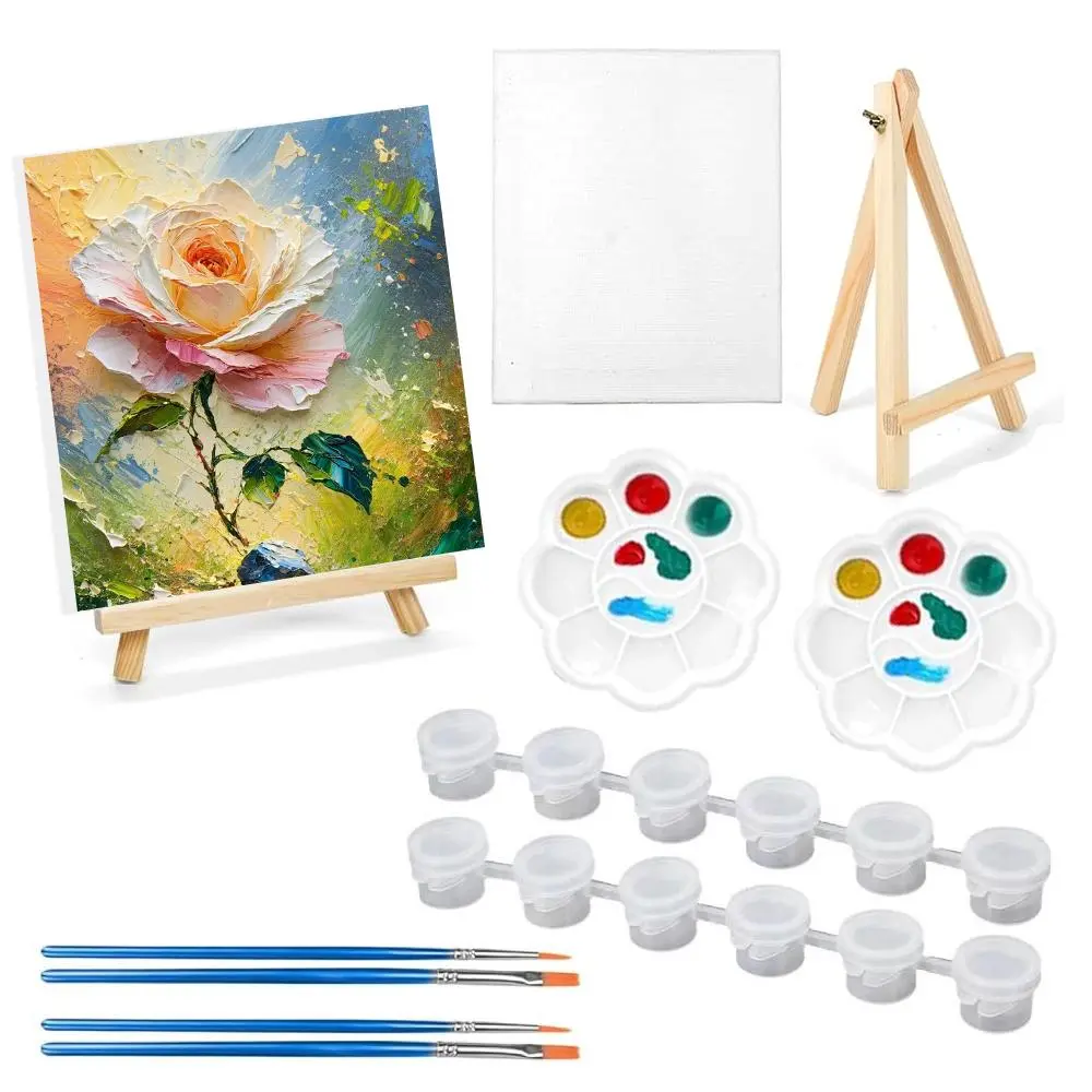 2 Pack 8×10In Blank Canvas Boards for Painting, Complete Mini Painting Canvas with Easel Set, Comes with 4 Brushes, 2 Paint Trays and 4 Acrylic Paint, Premium Art Drawing Canvas Kit, DIY Craft Painting Kits for Adults Party Beginners Art Supplies summerwi