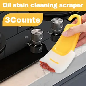 3 Counts Kitchen Oil Stain Cleaning Boards, Yellow Ergonomic Scrapers for Effective Degreasing