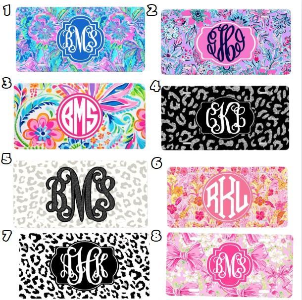 Preppy, Leopard Personalized License Plate, Custom Car Tag for Women, Name Car Tag, Floral License Plate Frame, Car Coasters, Personalized