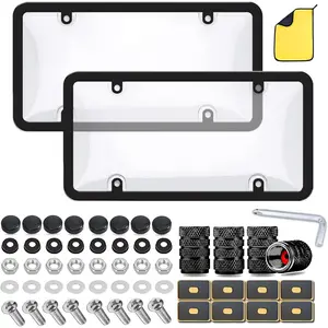 2 Pack Clear License Plate Covers: Front/Rear License Plate Frames with Screws Caps, Rustproof, Unbreakable, Easy Install for , , SUVs, Transparent