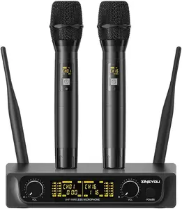 ZINGYOU Wireless Microphone System, UHF Professional Dual Handheld Dynamic Cordless Microphone Set with LCD Display, Suitable for Karaoke, Party Singing, Meeting, Church, and Home KTV Set, S2
