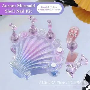 Shell Series Nail Tip Holder, Laser Aurora Jelly Transparent Nail Practice Stand, Long Nail Tip Display Tray, Manicure Training Support Base for Salon & Home DIY