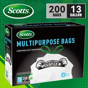 Scotts 60/130/200 Count Disposable Trash Bags, 13 Gallon Large Size, No-Tear, Puncture-Resistant, Tear-Resistant, Odor-Controlled Kitchen Drawstring Waste Bags, Fresh and Clean Lemon Scent, Multipurpose Use, Durable  35 Bags(13 Gallon)-Drawstring