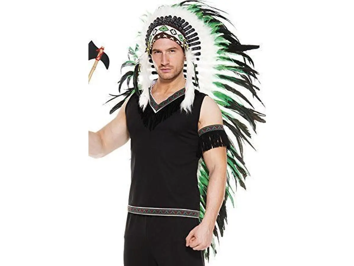 Music Legs Women's Long Feather Indian Headdress - Durable Ethnic Costume Accessory with Colorful Print, Attractive Designs, High Quality Material for Halloween, Parties, Funky Costumes & Accessories