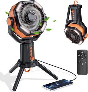 Camping Fan Oscillating for Tent Cordless, Portable 20000mAh Rechargeable Battery Operated Folding Fan with Light, 8 Speeds Quiet Small /Remote Control/Timer, with Hook for Outdoor Home