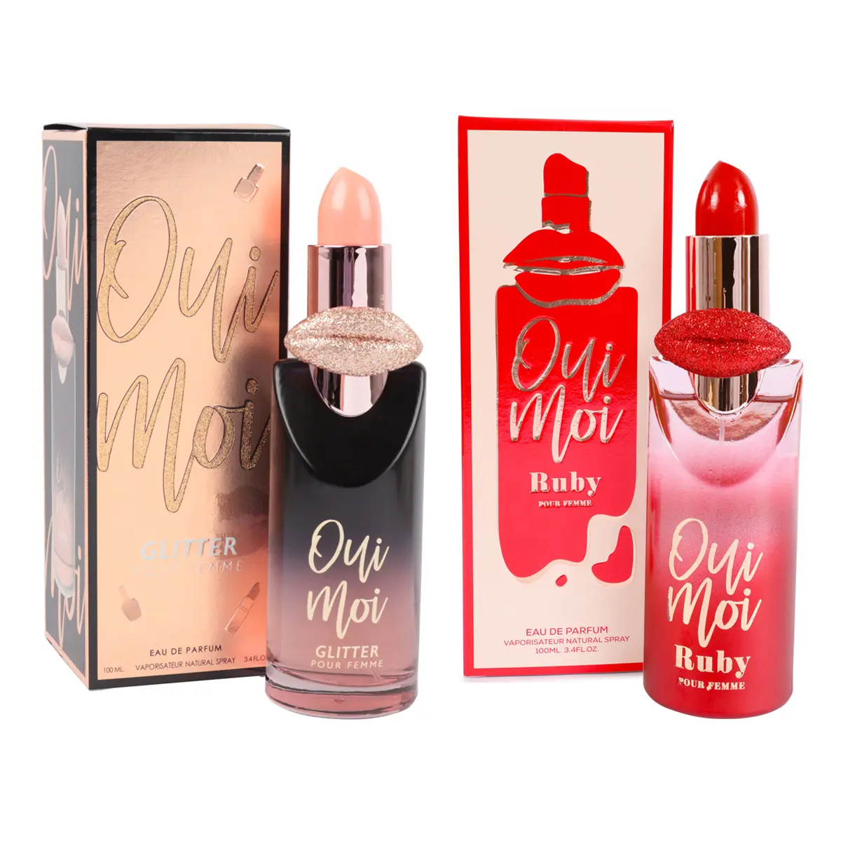 Women's Perfume Bundle - Oui Moi Glitter and Oi Moi Ruby - Spray Perfume Eau de Parfum for Women 100ml/3.4fl.oz. each