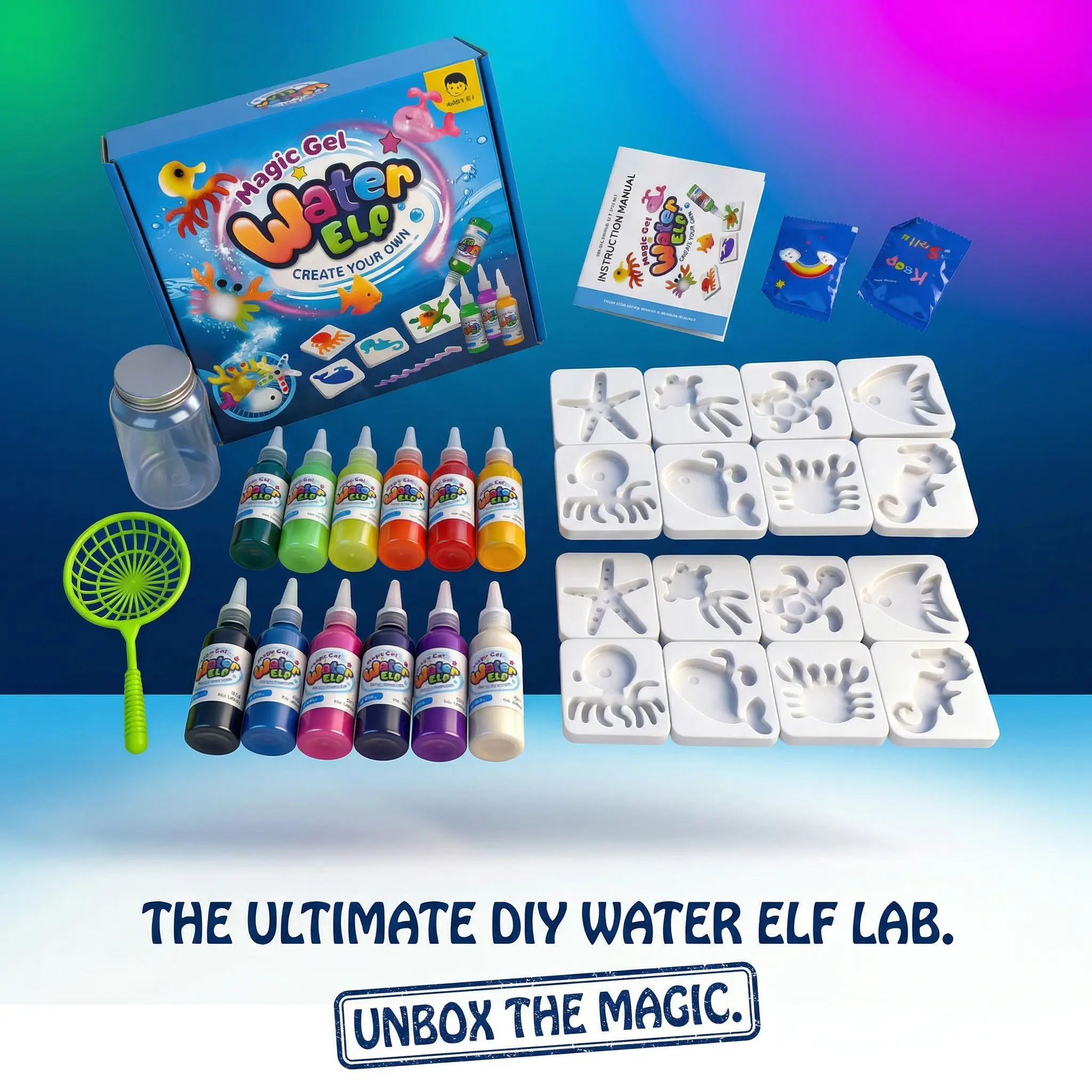 Magic Water ELF Kit - 12 Colors & 8 Molds DIY Water Toy Creative Gel Maker DIY Handmade Craft | STEM Sensory Craft Activities for Boys & Girls | Aqua Fairy Toy Set Birthday Gift for Kids Complete Craft Set