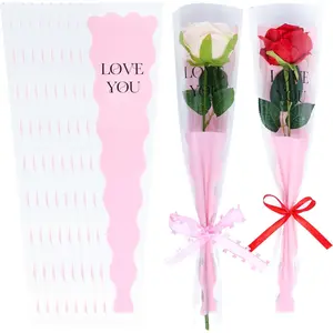 50 count Single Rose Sleeve Flower Sleeves Bouquet Bags Wrapping Packaging Bags for Mother's Day Graduation Wedding Birthday Valentine's Day Party