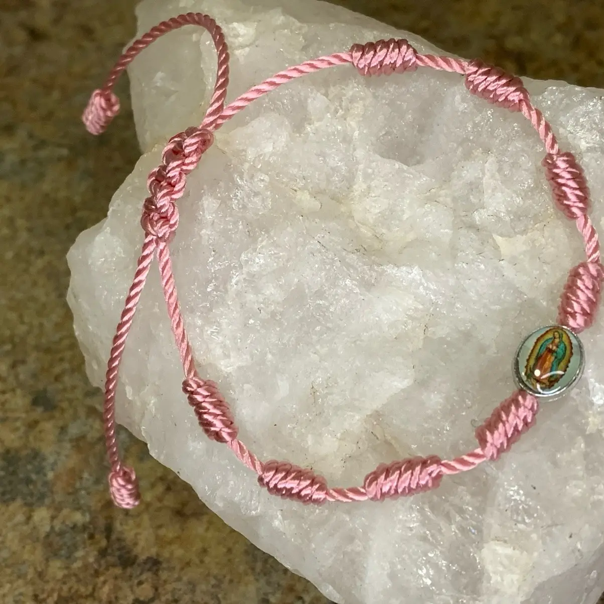 Virgen de Guadalupe Dark Rose Bracelet - Adjustable Closure for Daily Wear, Fit Wrist 6", Elegant Boho Accessory