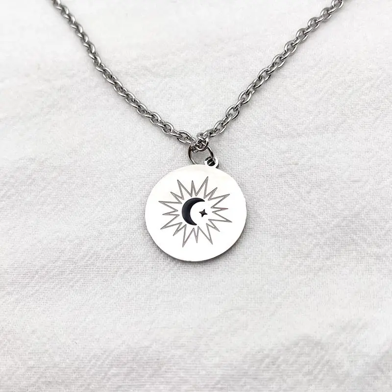 TV Series คาธ The Eclipse Cosplay Ayan Khaotung Moon Star Circular Chain Titanium Steel Necklace Lovers Jewelry Accessories