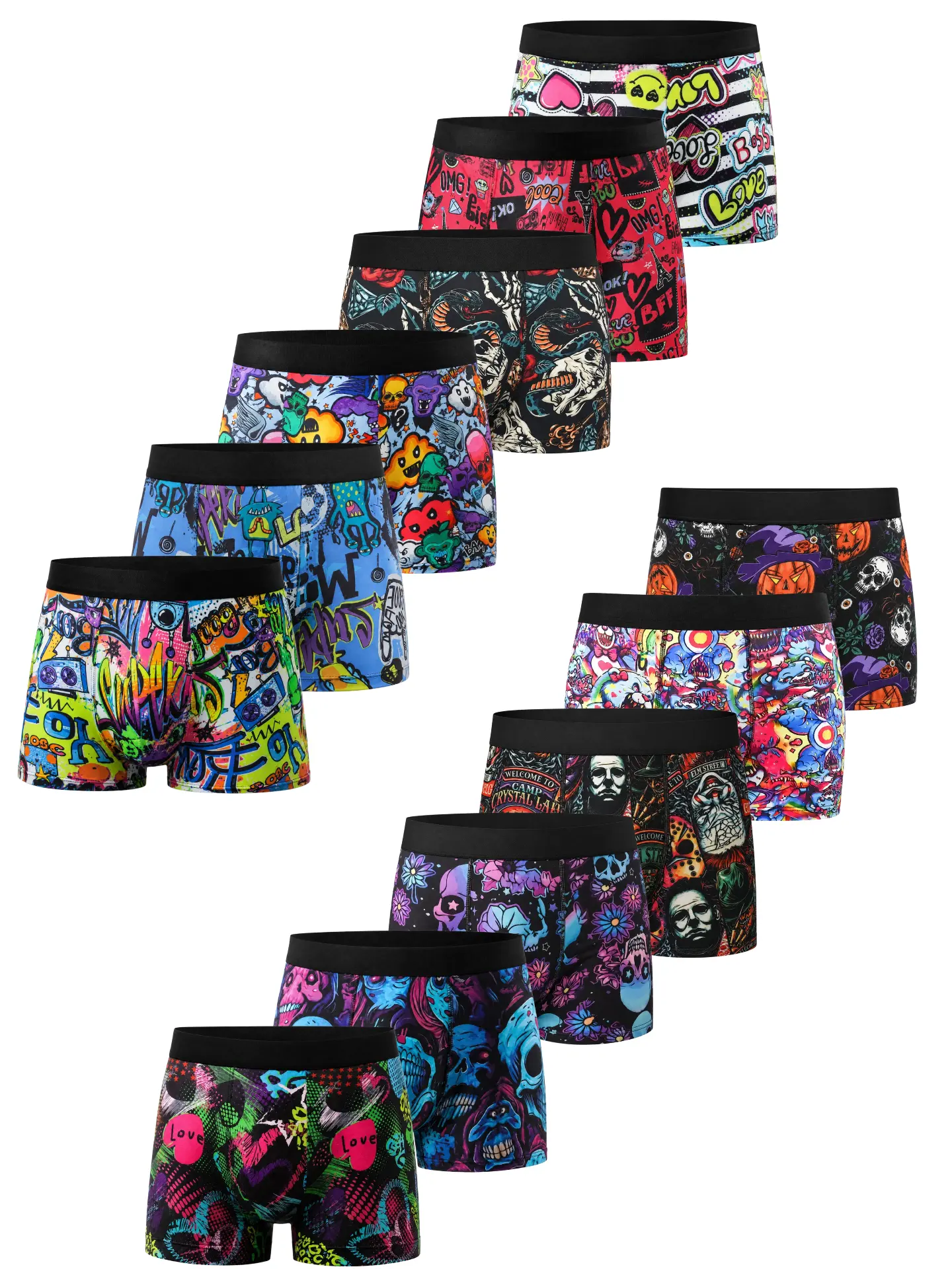 KXLBL 12-Pack Printed Boxer Briefs for Men, 12 Unique Designs with Breathable Moisture-Wicking Stretch Comfort