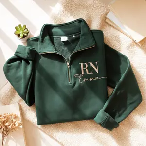 Custom Nurse Quarter Zip Sweatshirt, Personalized RN Embroidery