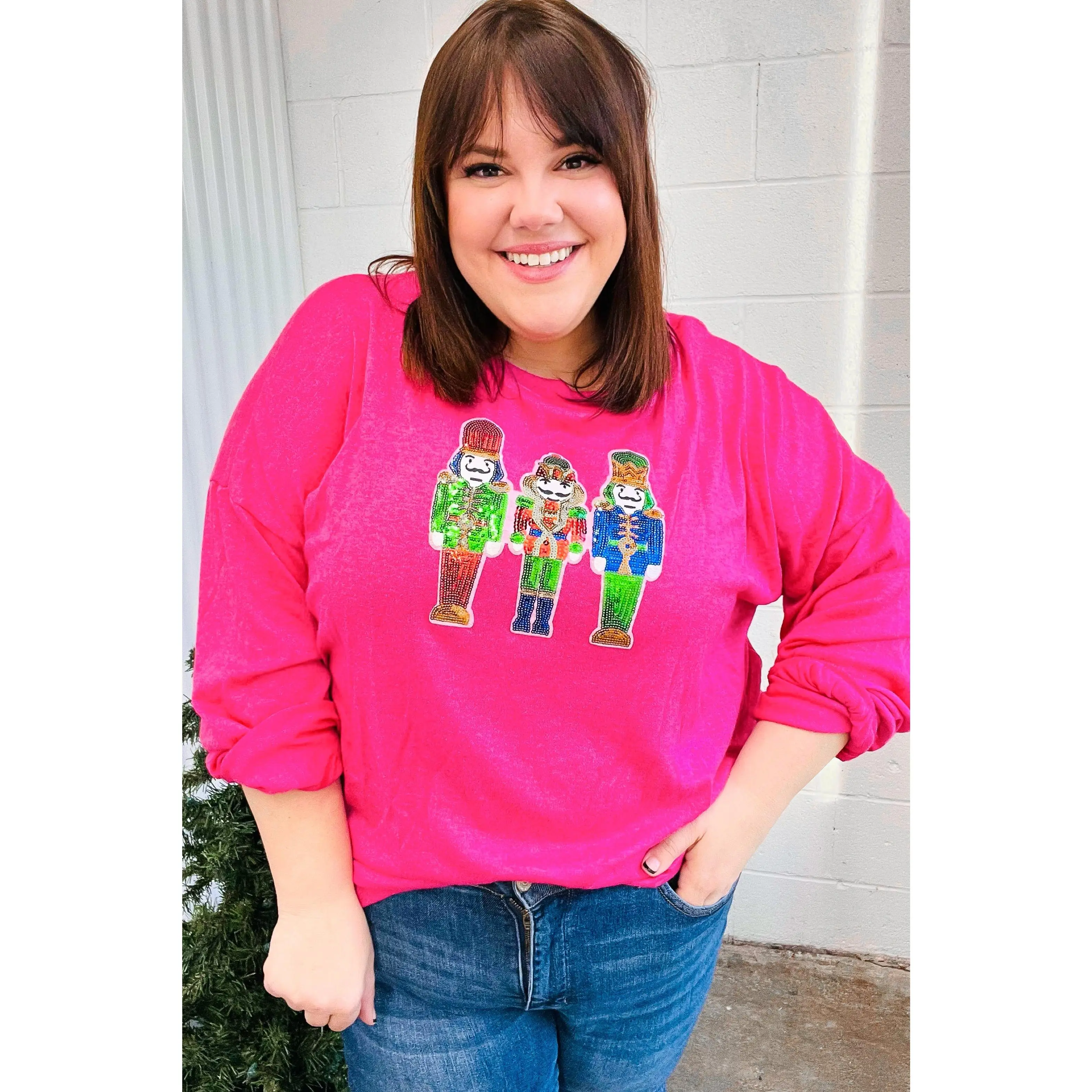 Nutcracker Fun Hot Pink Sequin Hacci Top