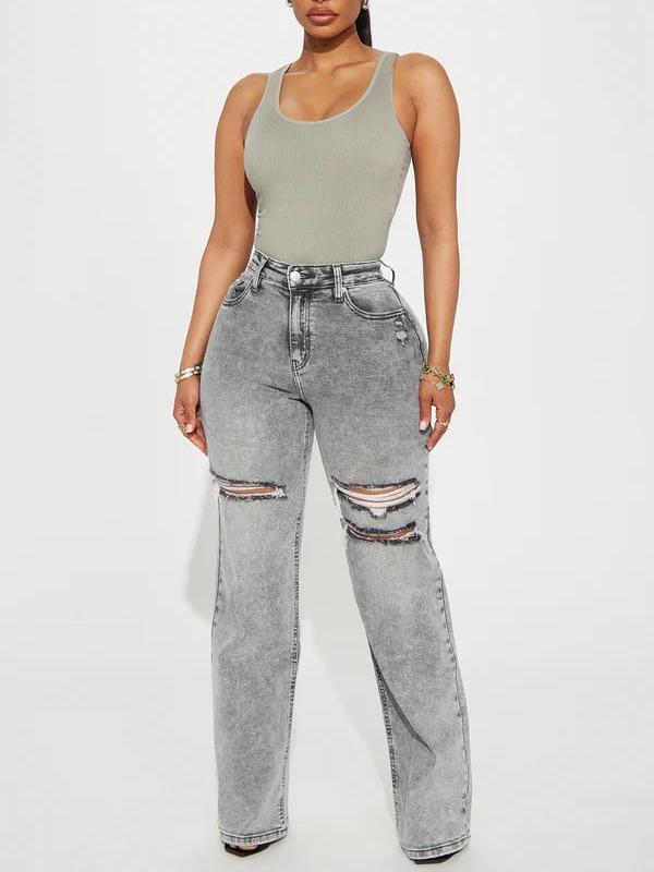 Remi Ripped Stretch Baggy Jeans – Grey | Relaxed Fit Distressed Denim Jeans