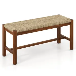 COSTWAY - 40 Inch Long Wood Bench with Solid Rubber Wood Frame-Walnut
