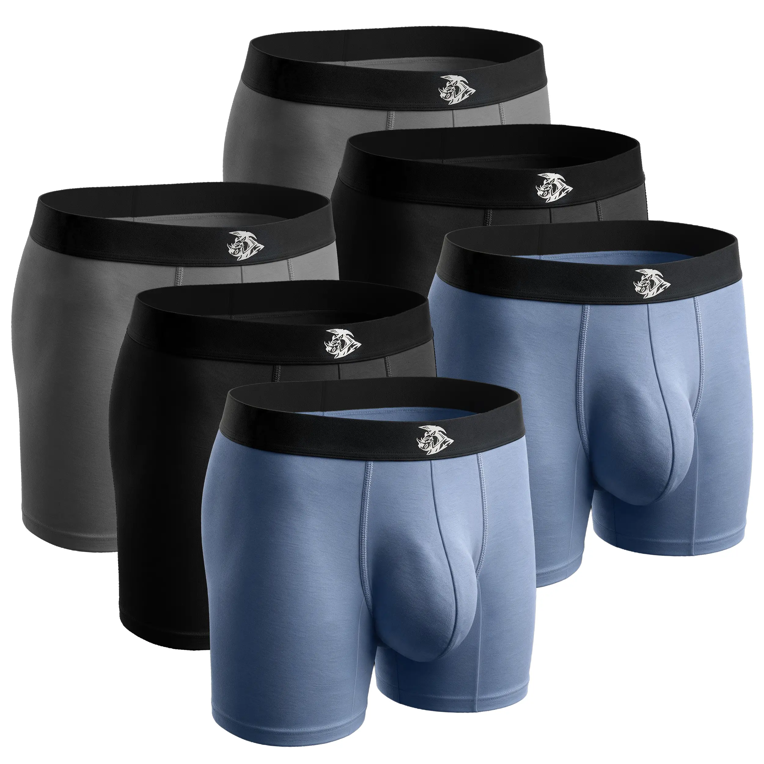 Men's 7in Bamboo No-Fly Athletic Performance Boxer Briefs 2, 4 & 6 pack - Breathable Comfy Underwear, Box Set, ABCD Pouch, Plain Black/Blue/Gray Daywear Underwear, Box Set Men's Boxer Briefs Fabric Menswear