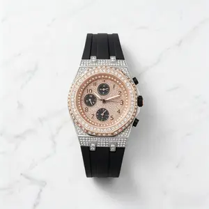 Statement Men’s Watch  Full CZ Stones, Chronograph with Black Rubber Band