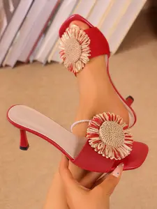 Women's Summer Daisy Fashion High Heel Sandals, Large Size Plain Simple, Daily Commute, Date, Party, Fine Heel Square Toe Mules