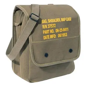 Rothco Canvas Map Case Shoulder Bag With Military Style Stencil - Thick Stone Washed Cotton Canvas, Gold Lettering, Snap Closure, Removable Strap